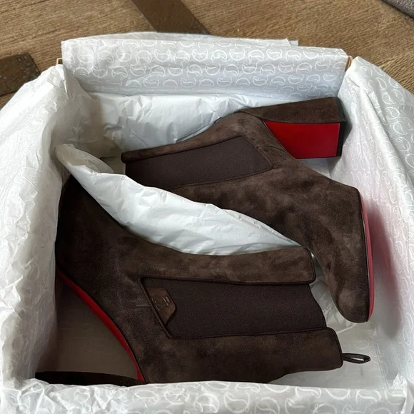 Christian Louboutin turelastic brown cosme suede ankle boot 85mm sz 39.5 - Picture 12 of 12